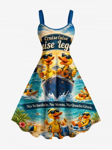 Robe débardeur hawaïenne à imprimé paysage marin : cocotiers, canards et vagues de mer (bretelles ajustables) - LAKE BLUE - 6X