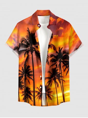 Chemise hawaïenne pour homme à imprimé cocotiers et nuages, avec boutons et poche