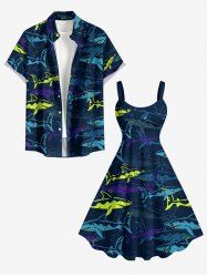 Sharks Print Matching Hawaii Beach Outfit For Couples -  