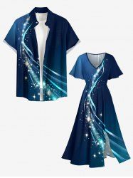 Galaxy Curve Glitter 3D Print Matching Hawaii Beach Outfit For Couples -  