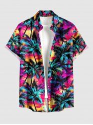 Coconut Tree Tie Dye Print Hawaii Button Pocket Shirt For Men -  