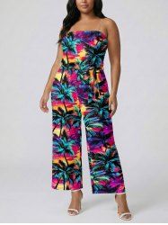 Coconut Tree Tie Dye Print Hawaii Pocket Jumpsuit with Removable Belt and Shoulder Strap -  