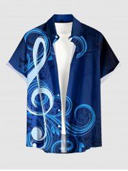 Chemise hawaïenne homme - Imprimé ombré symboles musicaux - Poche boutonnée - Bleu profond 5XL