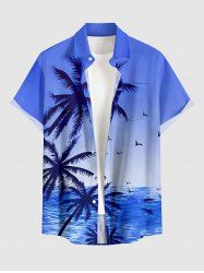 Chemise homme à boutons et poches, imprimé hawaïen cocotiers mer ciel dégradé -  4XL