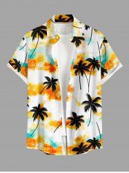Chemise hawaïenne pour homme à imprimé nuages et cocotiers, motif tie-dye, avec boutons et poche - Orange 5XL
