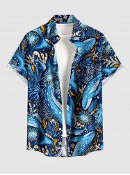 Sharks Coral Print Buttons Pocket Hawaii Shirt For Men -  