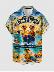 Coconut Tree Ducks Sea Waves Seascape Print Buttons Pocket Hawaii Shirt For Men -  