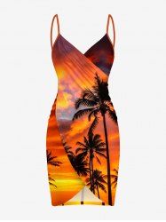 Paréo de plage Hawaï transformable à imprimé cocotier et nuages - Orange Foncé XS
