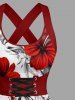 Tenue de plage hawaïenne assortie pour couples à imprimé fleurs d'hibiscus et feuilles tropicales - Rouge 