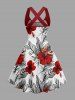 Tenue de plage hawaïenne assortie pour couples à imprimé fleurs d'hibiscus et feuilles tropicales - Rouge 