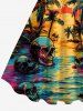 Tenue assortie de plage hawaïenne à imprimé cocotiers, crânes et nuages pour couples - Orange Foncé 