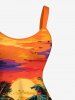 Tenue assortie de plage hawaïenne à imprimé cocotiers, crânes et nuages pour couples - Orange Foncé 