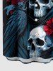 Ensemble assorti d'Halloween à imprimé crânes, fleurs et corbeau pour couples - Bleu de Minuit 