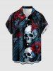 Ensemble assorti d'Halloween à imprimé crânes, fleurs et corbeau pour couples - Bleu de Minuit 