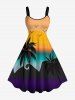Tenue de plage hawaïenne assortie pour couples avec imprimé cocotier et coucher de soleil en dégradé - orange clair 