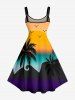 Tenue de plage hawaïenne assortie pour couples avec imprimé cocotier et coucher de soleil en dégradé - orange clair 