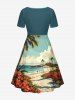Coconut Tree Hibiscus Flower Sea Beach Print Matching Hawaii Beach Outfit For Couples -  