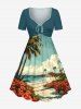 Coconut Tree Hibiscus Flower Sea Beach Print Matching Hawaii Beach Outfit For Couples -  