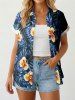 Tenue assortie de plage hawaïenne à imprimé feuilles tropicales et fleurs pour couples - Bleu profond 