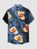 Tenue assortie de plage hawaïenne à imprimé feuilles tropicales et fleurs pour couples - Bleu profond 