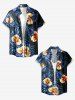 Tenue assortie de plage hawaïenne à imprimé feuilles tropicales et fleurs pour couples - Bleu profond 