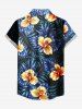 Tenue assortie de plage hawaïenne à imprimé feuilles tropicales et fleurs pour couples - Bleu profond 