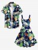 Flowers Tropical Leaf Card Print Hawaii Tank Dress(Adjustable Shoulder Strap) -  