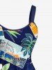 Flowers Tropical Leaf Card Print Hawaii Tank Dress(Adjustable Shoulder Strap) -  
