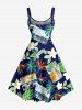 Flowers Tropical Leaf Card Print Hawaii Tank Dress(Adjustable Shoulder Strap) -  