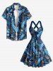 Sharks Coral Print Crisscross Straps Bowknot Hawaii Tank Dress -  