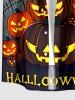 Chemise pour homme à imprimé Halloween citrouille, chauve-souris, château et lune, boutons et poche - Gris 6XL