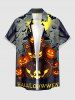 Chemise pour homme à imprimé Halloween citrouille, chauve-souris, château et lune, boutons et poche - Gris 6XL