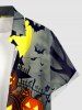Chemise pour homme à imprimé Halloween citrouille, chauve-souris, château et lune, boutons et poche - Gris 6XL