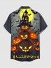 Chemise pour homme à imprimé Halloween citrouille, chauve-souris, château et lune, boutons et poche - Gris 6XL