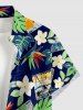 Chemise hawaïenne pour homme à motifs de fleurs, de feuilles tropicales et de cartes, avec boutons et poche - Bleu Marine 3XL