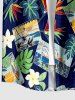 Chemise hawaïenne pour homme à motifs de fleurs, de feuilles tropicales et de cartes, avec boutons et poche - Bleu Marine 3XL
