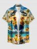 Coconut Tree Ducks Sea Waves Seascape Print Buttons Pocket Hawaii Shirt For Men -  