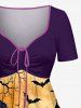 Robe trapèze cintrée à imprimé citrouille d'Halloween, château de sorcières, chauve-souris et lune - Concorde L