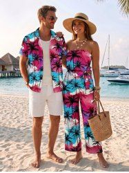 Coconut Tree Cloud Sky Print Matching Hawaii Beach Outfit For Couples -  