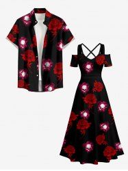 Skulls Flower Print Matching Outfit For Couples -  