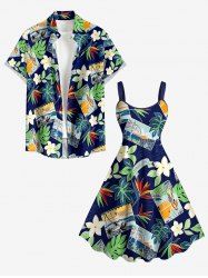 Flowers Tropical Leaf Card Print Matching Hawaii Beach Outfit For Couples -  