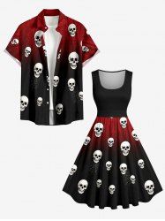 Skulls Spider Web Ombre Print Matching Outfit For Couples -  