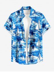 Chemise hawaïenne homme à imprimé cocotier et vagues, avec boutons et poche - Pers 3XL