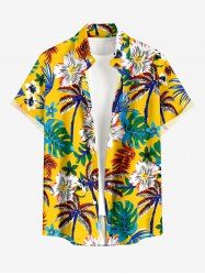 Flowers Leaf Tropical Print Buttons Pocket Hawaii Shirt For Men -  