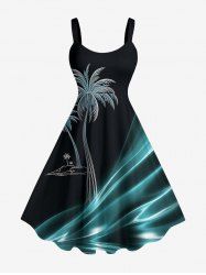 Robe débardeur hawaïenne avec imprimé 3D cocotier pailleté (bretelles réglables) - Turquoise 6X