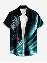 Coconut Tree Glitter 3D Print Buttons Pocket Hawaii Shirt For Men -  