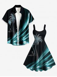 Coconut Tree Glitter 3D Print Matching Hawaii Beach Outfit For Couples -  