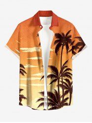 Chemise hawaïenne pour homme à imprimé cocotier et ciel dégradé, à boutons et poche - Orange 6XL