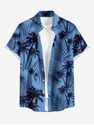 Chemise hawaïenne pour homme à imprimé cocotiers et feuilles tropicales, à boutons et poche - Bleu M