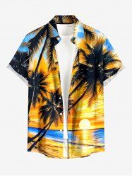 Coconut Tree Sun Seascape Print Buttons Pocket Hawaii Shirt For Men -  